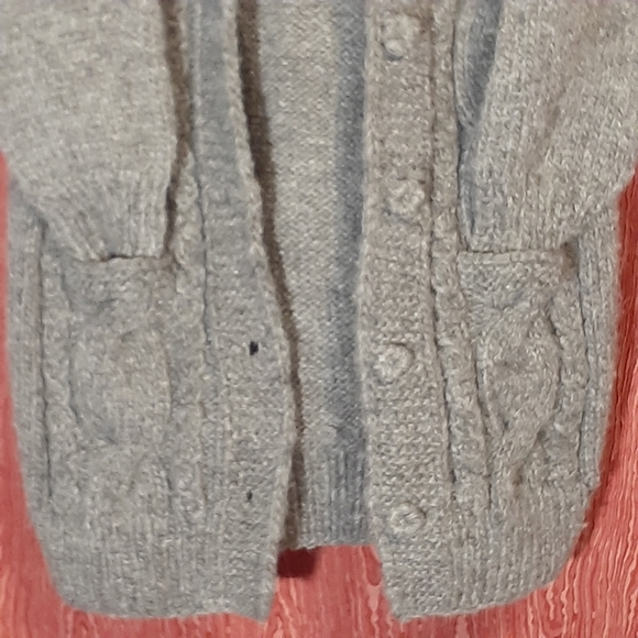 PURE 100% WOOL/KARPAS KNITTED HOODED BUTTON DOWN SWEATER CARDIGAN GRAY WOMEN'S - Picture 6 of 14